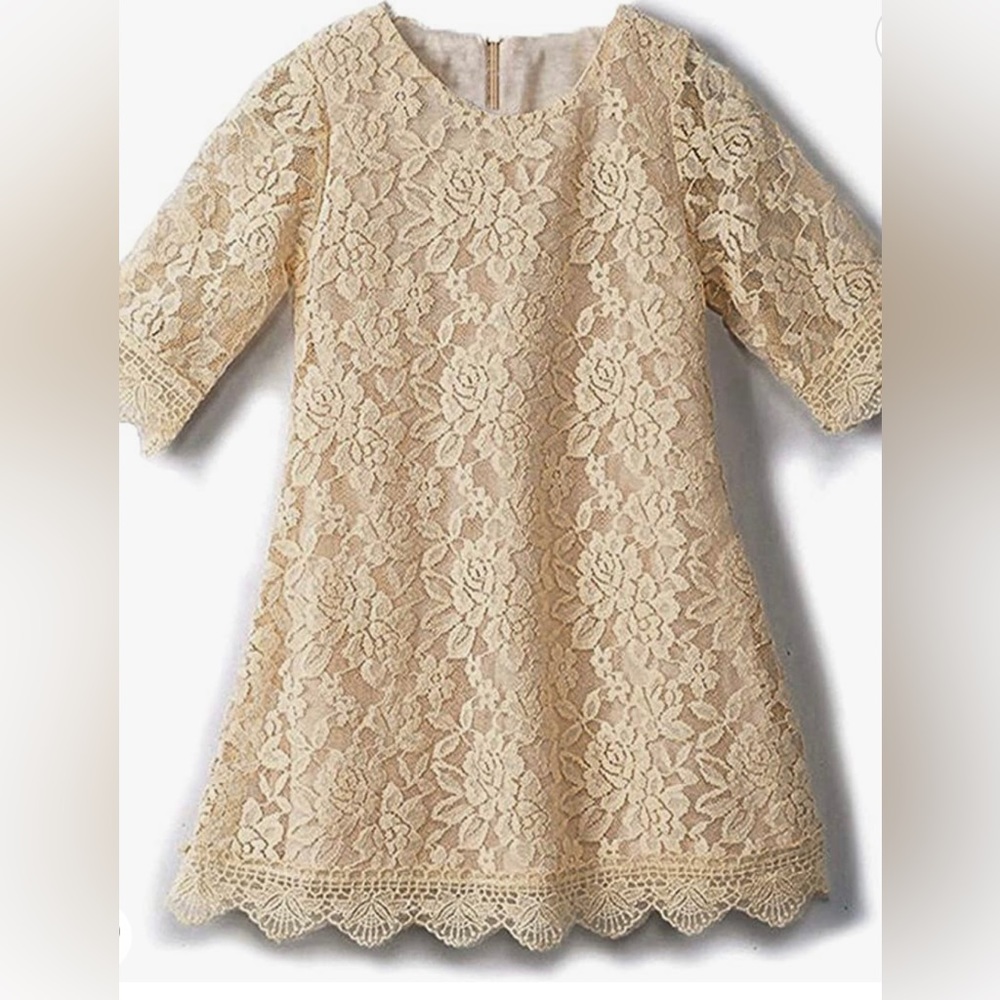 APRIL GIRL Flower Girl Dress, Lace Dress 3/4 Sleeves- new without tags